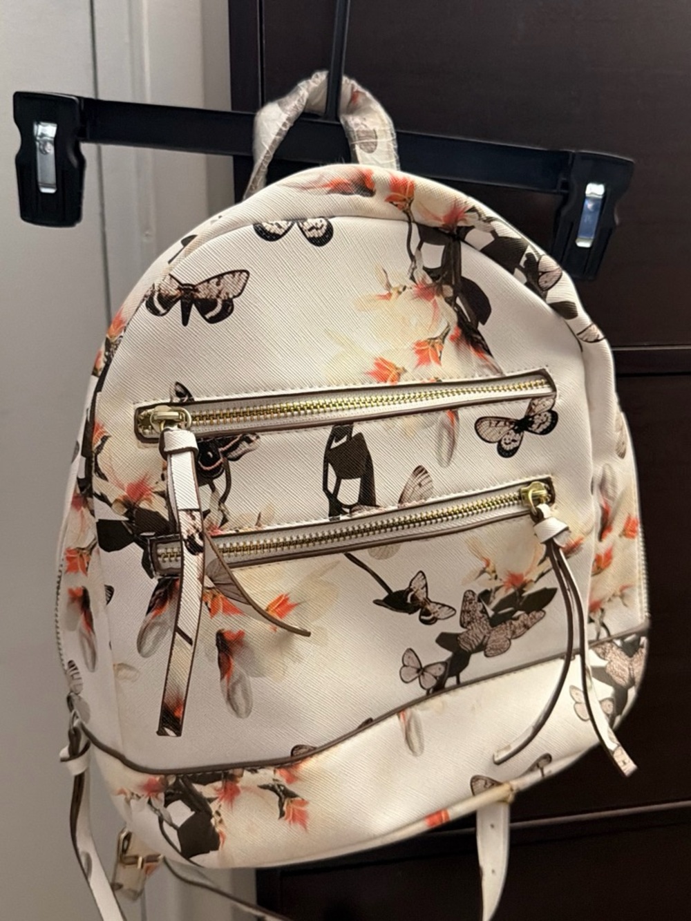 Floral Butterfly Print Cream Mini Backpack -unbranded